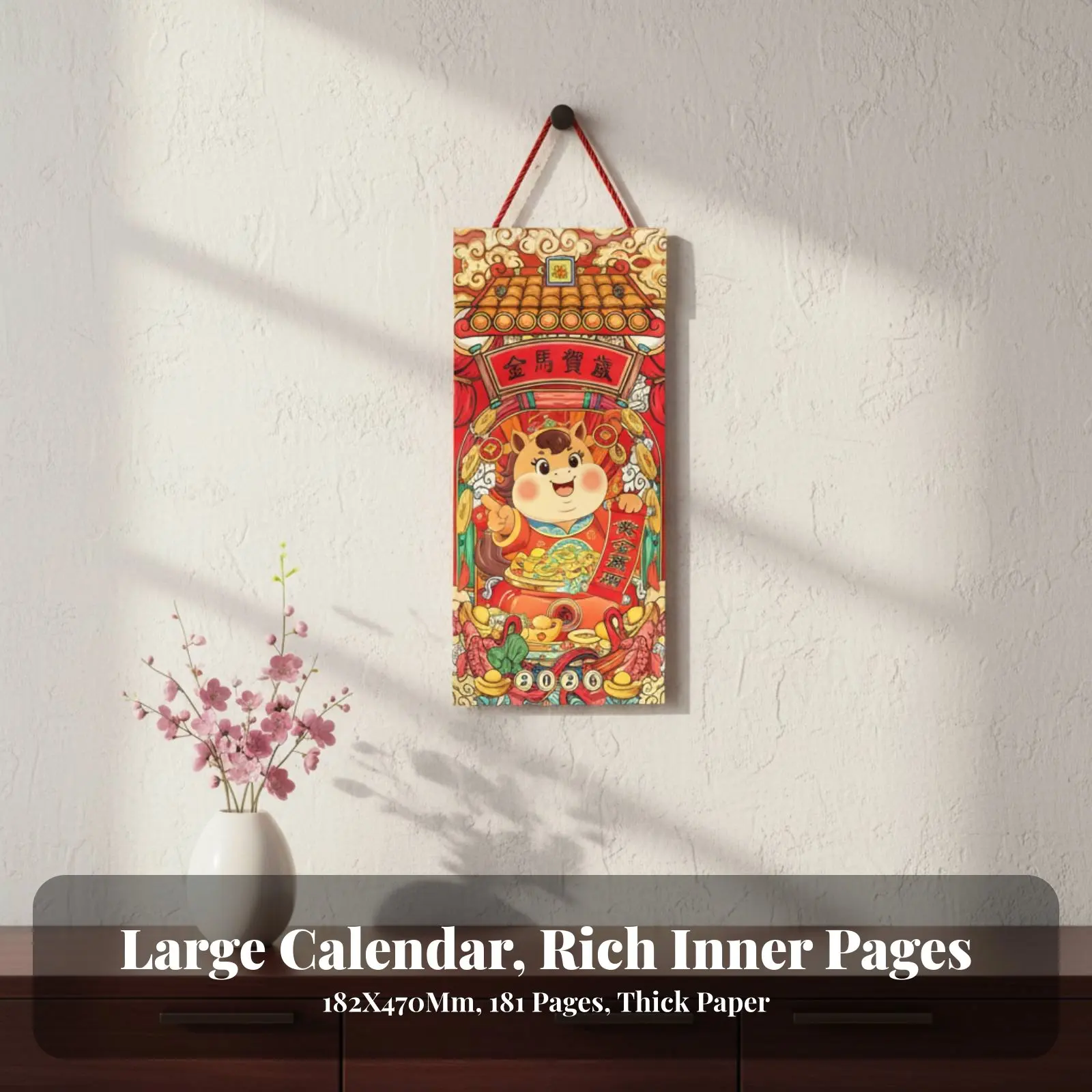 

2026 Wall Calendar, Horse Year Double Calendar, Large Premium Hanging, Customizable, Gift Bag