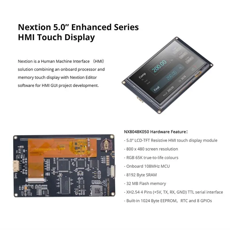 TOP! Nextion NX8048K050 5.0Inch Enhanced Series HMI Touch Display Intelligent USART UART Serial TFT LCD Screen Panel Module