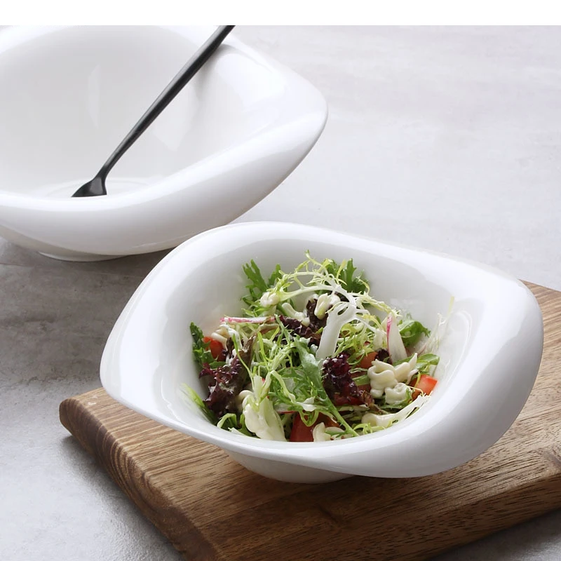 النمط الأوروبي النقي الأبيض السيراميك طبق للسلطة وجبة خفيفة الحلوى أطباق البورسلين أدوات المائدة المطبخ طاولة طعام الديكور