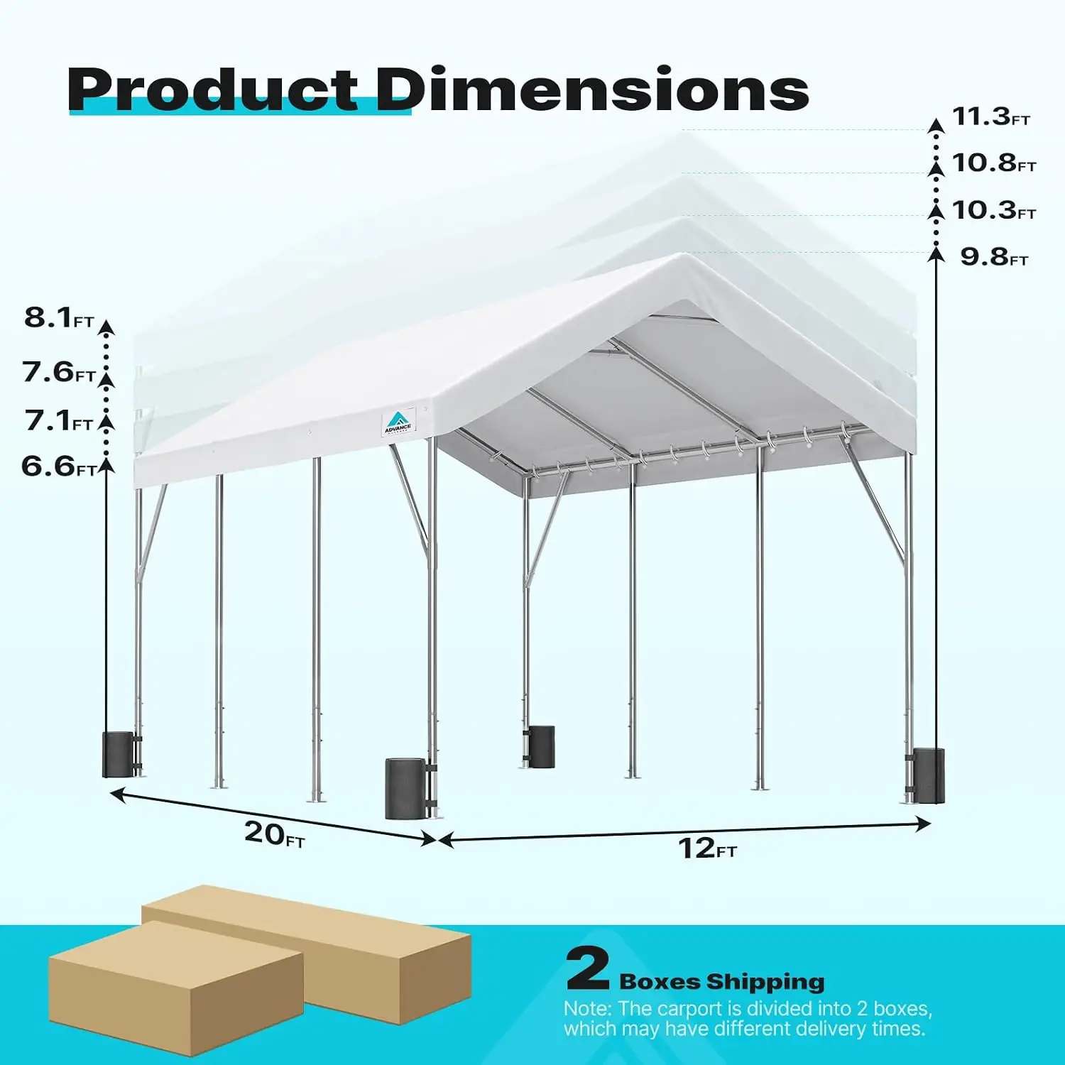 12x20 ft Heavy Duty Carport Potable Car Canopy Garage Party Tent Boat Shelter, Adjustable Height