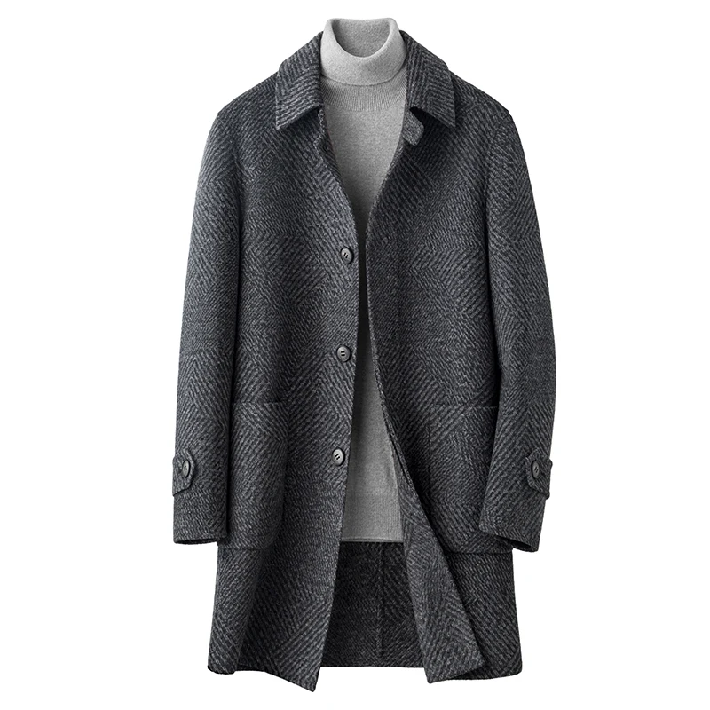 

2022 Men's Autumn Winter New Business Casual Woolen Jackets Male Wool Windbreaker Coats Men Long Single Breasted Outerwear N61