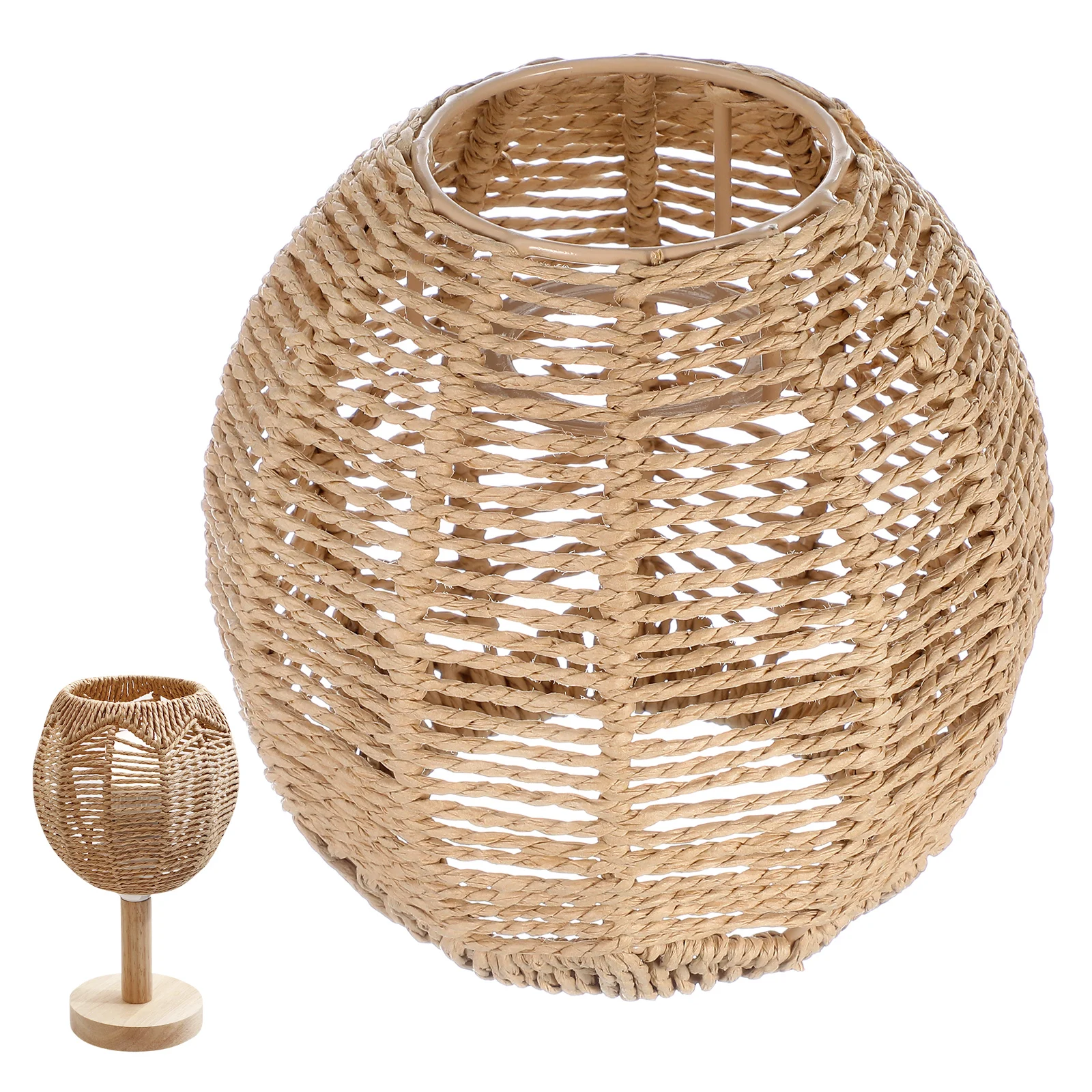 

Woven Chandelier Shade Imitated Rattan Lamp Cover Modern Style Lampshade for Bedroom Living Room Decorative Light Accessory