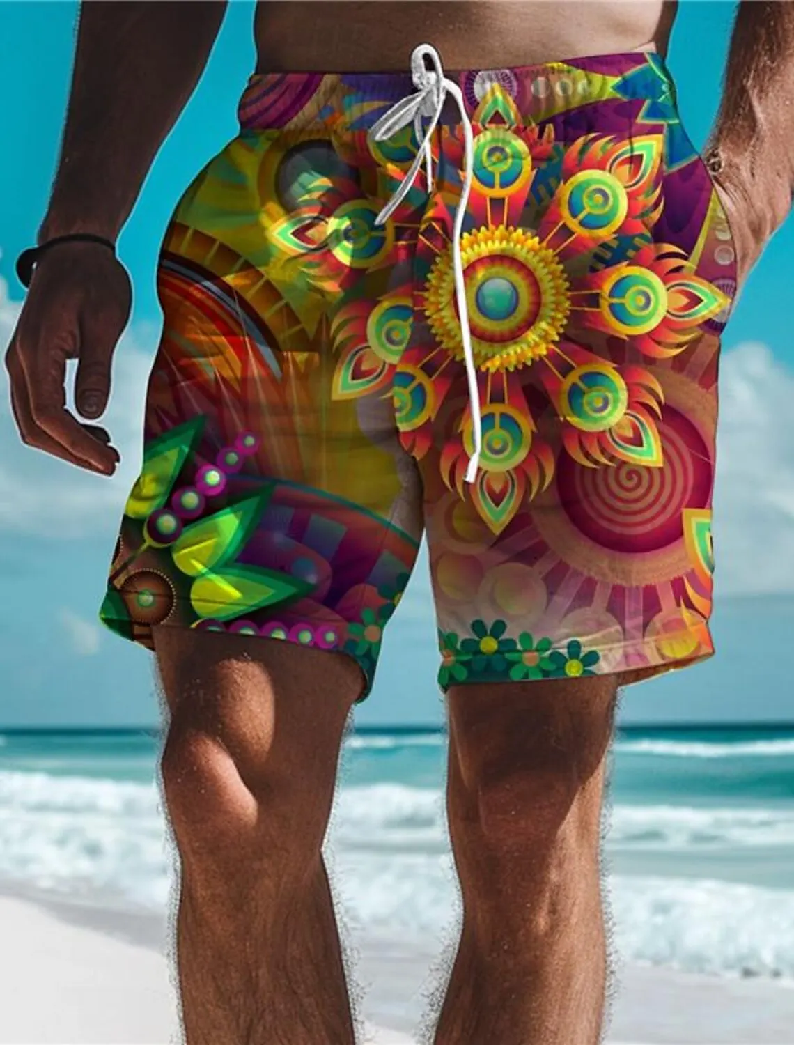 Floral Men's Resort 3D Printed Board Shorts Swim Trunks Elastic Drawstring Stretch Short Aloha Hawaiian Style Holiday Beach