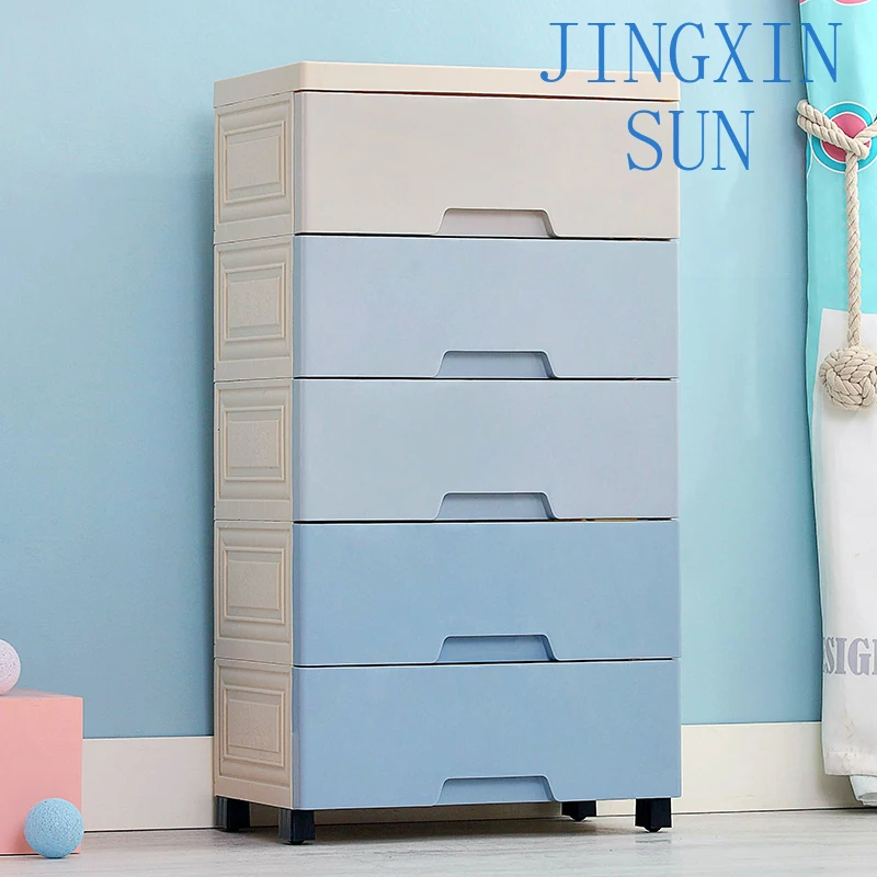 European Gradient Color Wardrobe 3 Layers Living Room Furniture Bedroom Set Kid Plastics Storage Cabinet Drawers