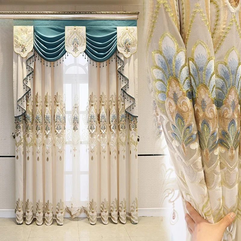 Custom Size Luxury Hollow Chenille Cashmere Embroidery High Shading Curtains for Living Dining Room Bedroom Fashion Window Door