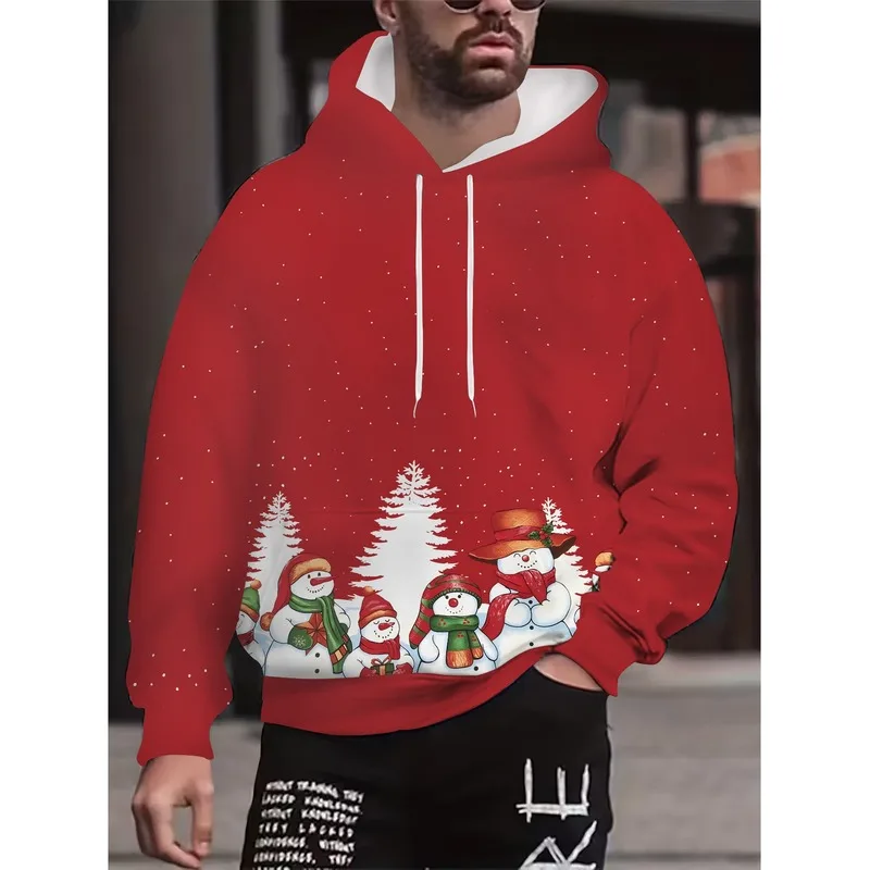 Men's Christmas Snowman Family Print Hoodie Fashion Casual Long Sleeve Versatile Daily Commute Gatherings Men's Top