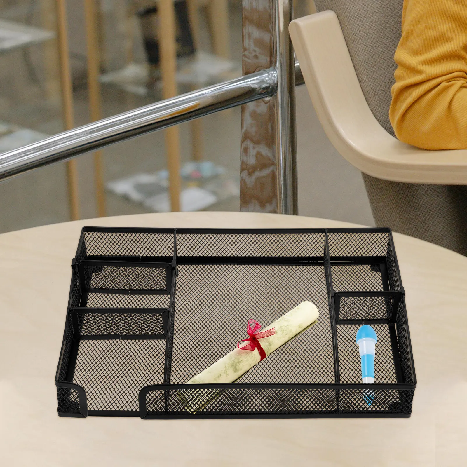 

Metal Mesh Desktop Drawer Organizer Detachable Tray 6 Compartment Office Supplies Stationery Storage Small Desk Organizer Space