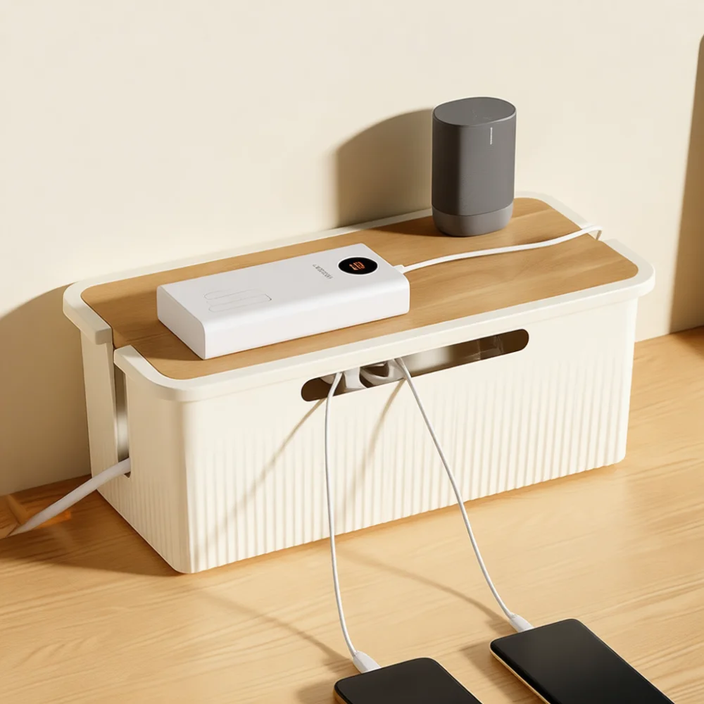 Practical Cable Storage Organizer Box Power Strip Wire Case With Lid Dustproof For Office Desk Bedroom Accessory