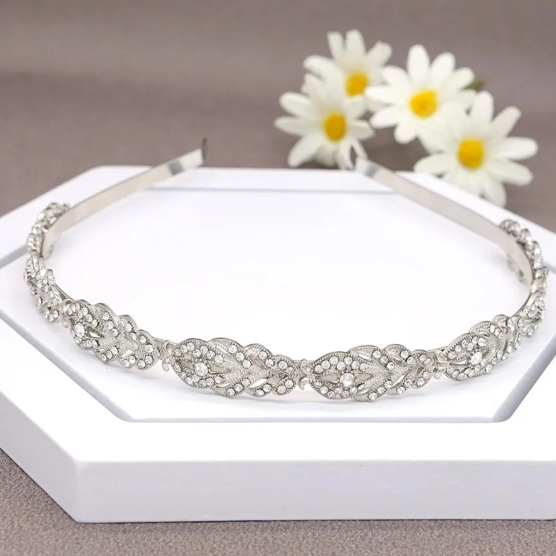 Sparkling Rhinestone Leaf Headband, Bridal Crystal Hair Accessory for Wedding Ceremony