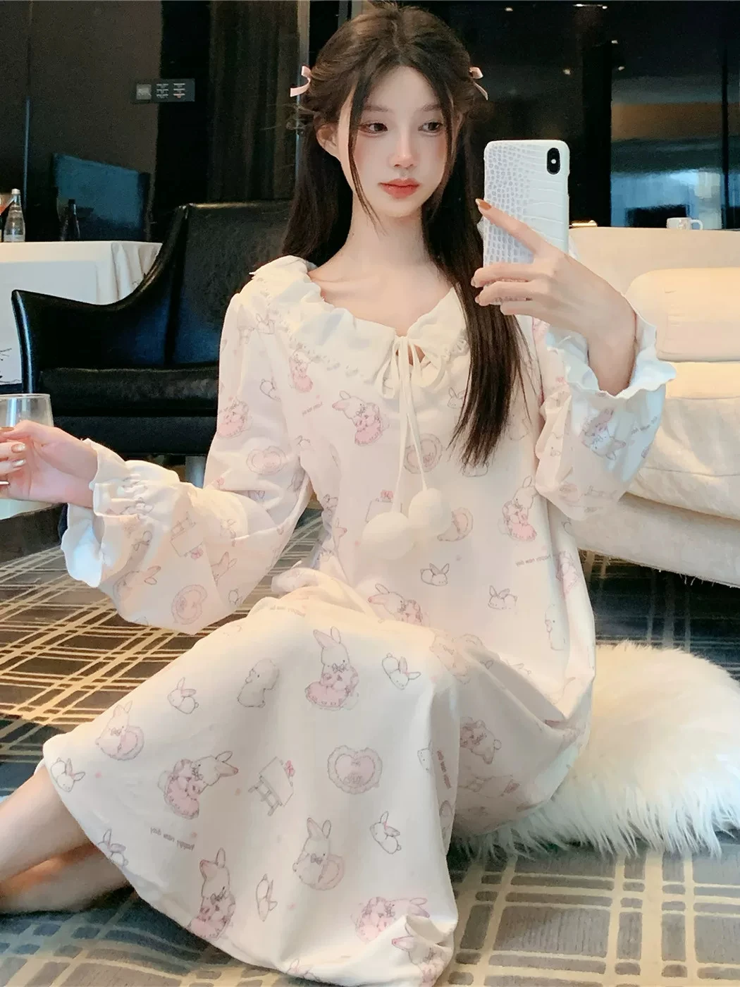 thickened-island-velvet-sleepwear-women's-long-sleeve-sleep-dress-home-clothes-autumn-winter-new-arrival-sweet-style-with-che
