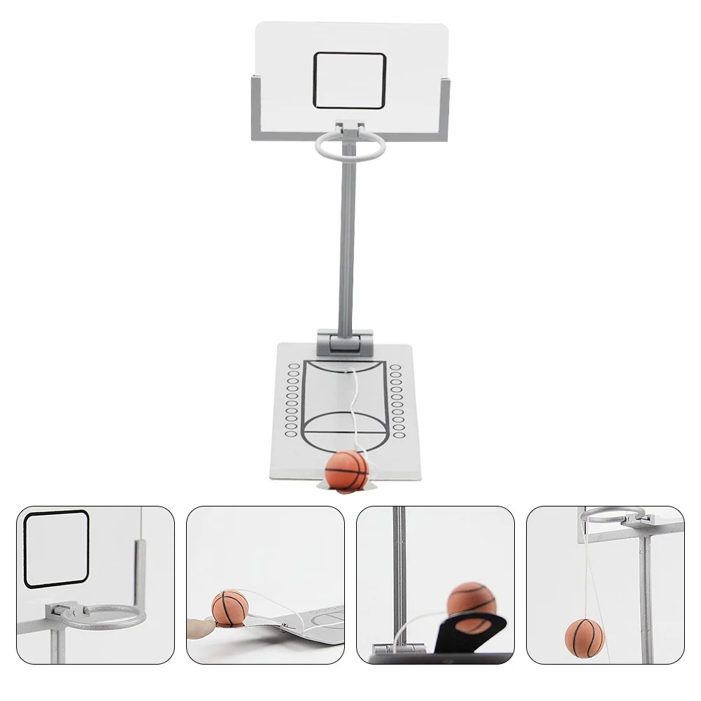 

Mini Basketball Hoop Desktop Machine Indoor for Kids Game Toy Fold Play Silver Metal Miniature Plaything Office