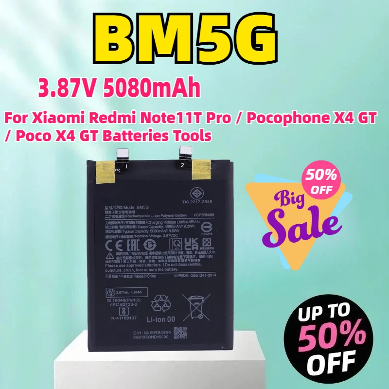 

BM5G 3.87V 5080mAh Replacement Battery For Xiaomi Redmi Note11T Pro / Pocophone X4 GT / Poco X4 GT Batteries Tools