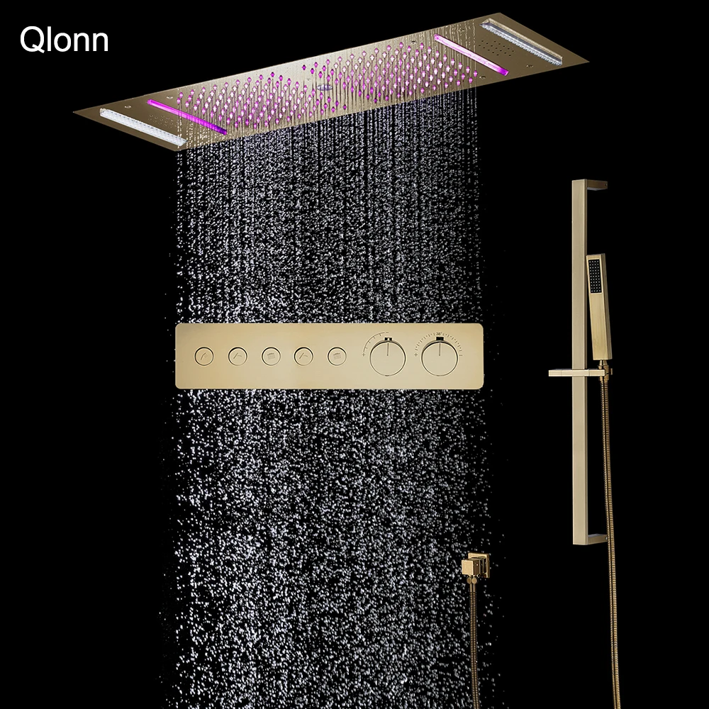 

Qlonn 35*12 Inch Hotel Couple Shower Faucet Set Bathroom Emotional Appeal Rain Shower System Household Smart Thermostatic Mixer