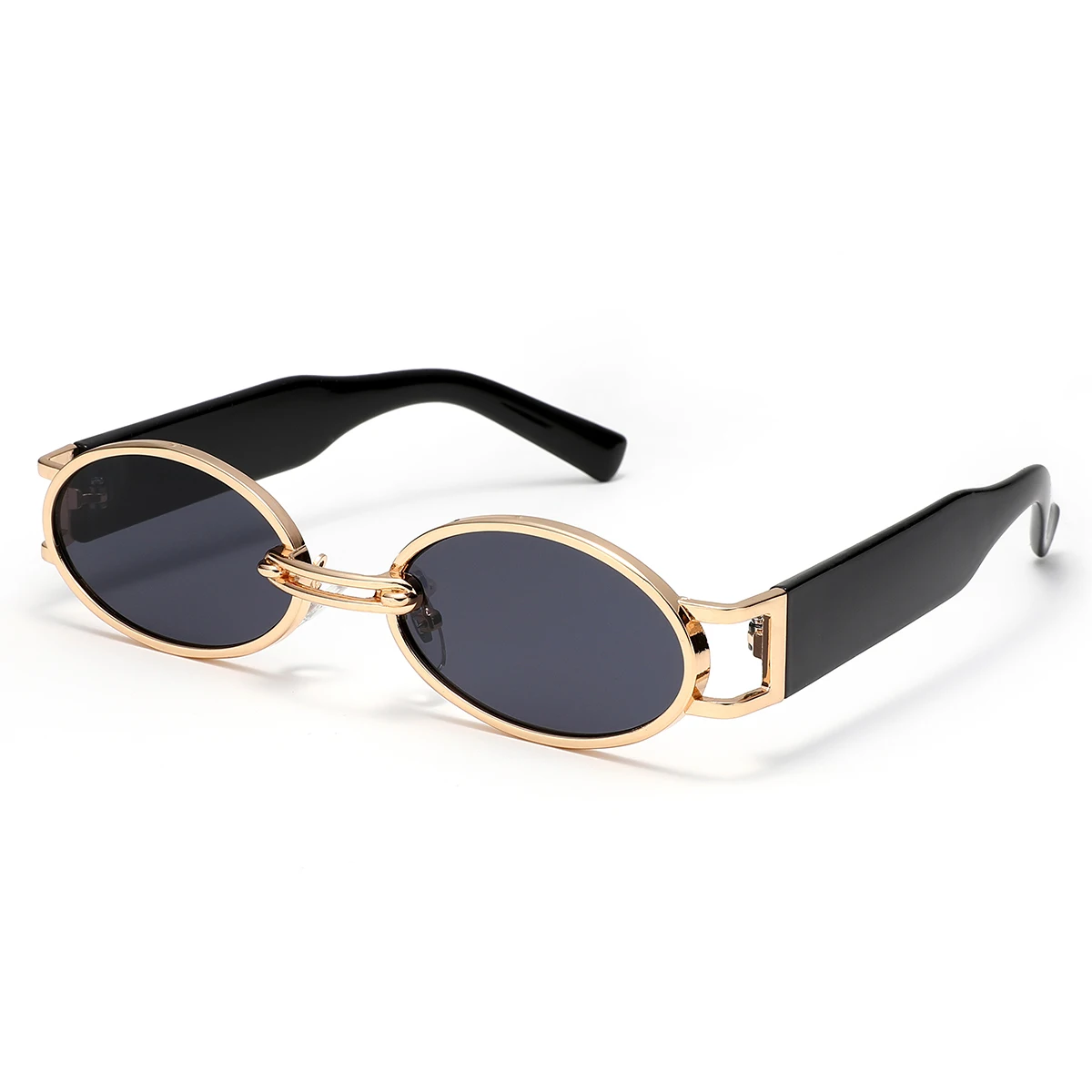 

Retro Oval Sunglasses Gold Metal Frame Black Temple UV400 Trendy Eyewear For Men Women Street Style Party Daily Wear