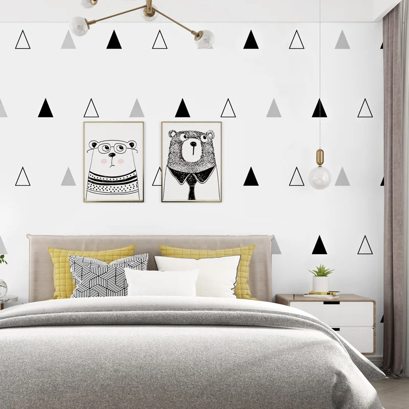 Nordic style wallpaper ins modern simple geometric triangle bedroom children's room boys and girls Korean wallpaper