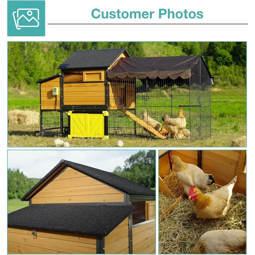 Mobile Chicken Coop,All-Steel Frame Hen House for 6-8 Chickens ,with Nesting Box Metal Run,Waterproof Rain Cover,Poultry Cage