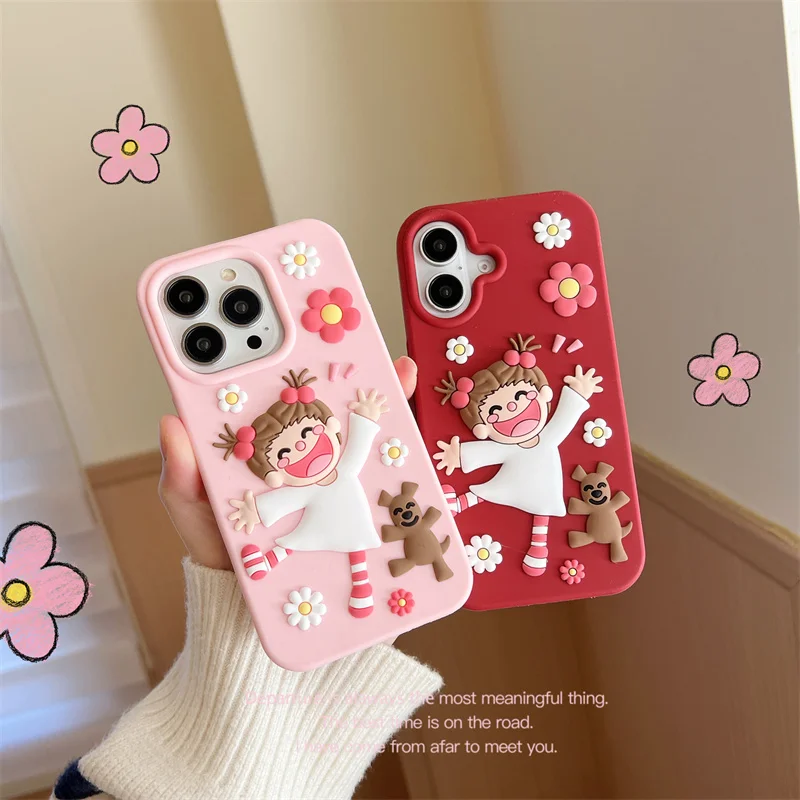 Happy Flower Little Girl Phone Case for Iphone 13 14 15 16 Promax