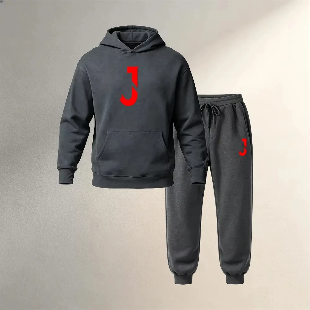 Men's Sets 2Pcs Autumn Winter Sports Casual Fashion Pullover Hoodies Warm Suit Clothing Drawstring Pants Male Gym Street Outfits view 4