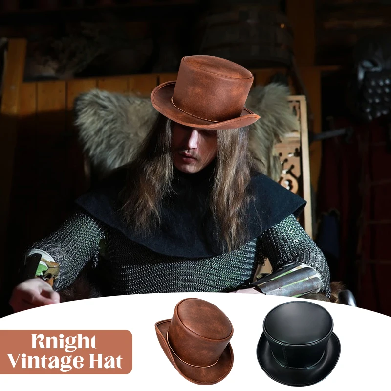 Medieval Gothic Steampunk Hat PU Leather Men Women Vintage Carnival Party Magic Hat Gentlemen Stage Performance  Cosplay Props