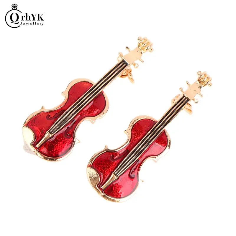 1Pc Fashion Elegant Red Violin Pins Brooches Lady Crystal Rhinestone Musical Instruments Brooch Pin Jewelry Accessories