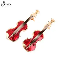 1Pc Fashion Elegant Red Violin Pins Brooches Lady Crystal Rhinestone Musical Instruments Brooch Pin Jewelry Accessories