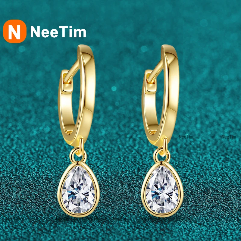 

NeeTim 0.5ct Water Drop Moissanite Drops Earrings for Women Luxury Pear Cut Jewelry Silver 925 With Gold Plated Ladies' Earrings