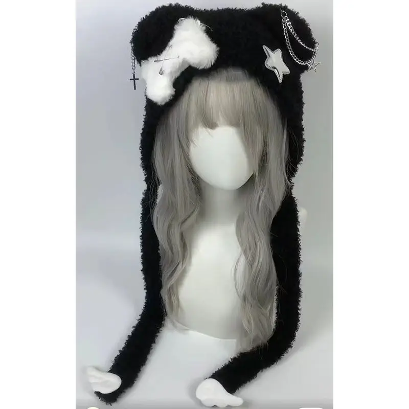 

Japanese Women’s Gothic Harajuku Punk Lolita Y2K Spicy Girls Bear Ears Hat Cute Bone Cross Star Wings Patchwork Kawaii Hats