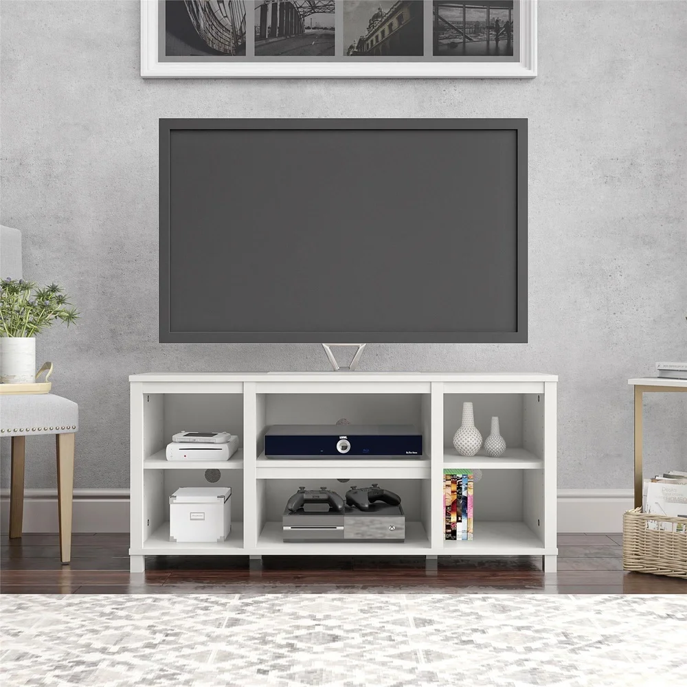 TV Stand 50 inch Flat Panel TVs White Finish with Adjustable Shelves and Cable Management Ideal Home Entertainment