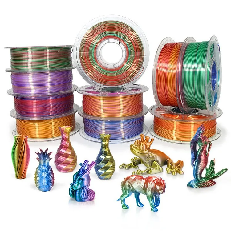 

Multi-Color Gradient PLA Filament 1.75mm 1KG Silk Shiny 3D Printing Material, Easy To Print for Stunning Toys, Home Decor, Gifts