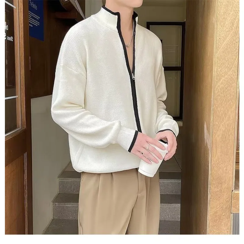 Half Turtleneck Cardigan Sweater Men's Coat Autumn and Winter Solid Color Versatile Zipper Sweater Top