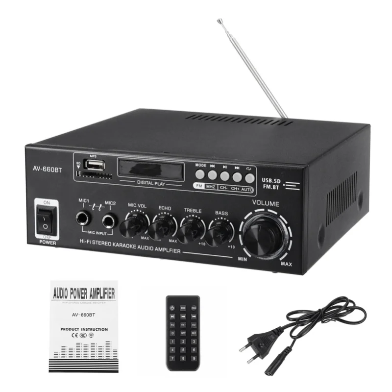 Andeman Stereo-Leistungsverstärker 2-Kanal EQ Audio-Verstärker unterstützt AUX USB FM-Radio Mini-HiFi-Verstärker für Auto- und Heimlautsprechersysteme