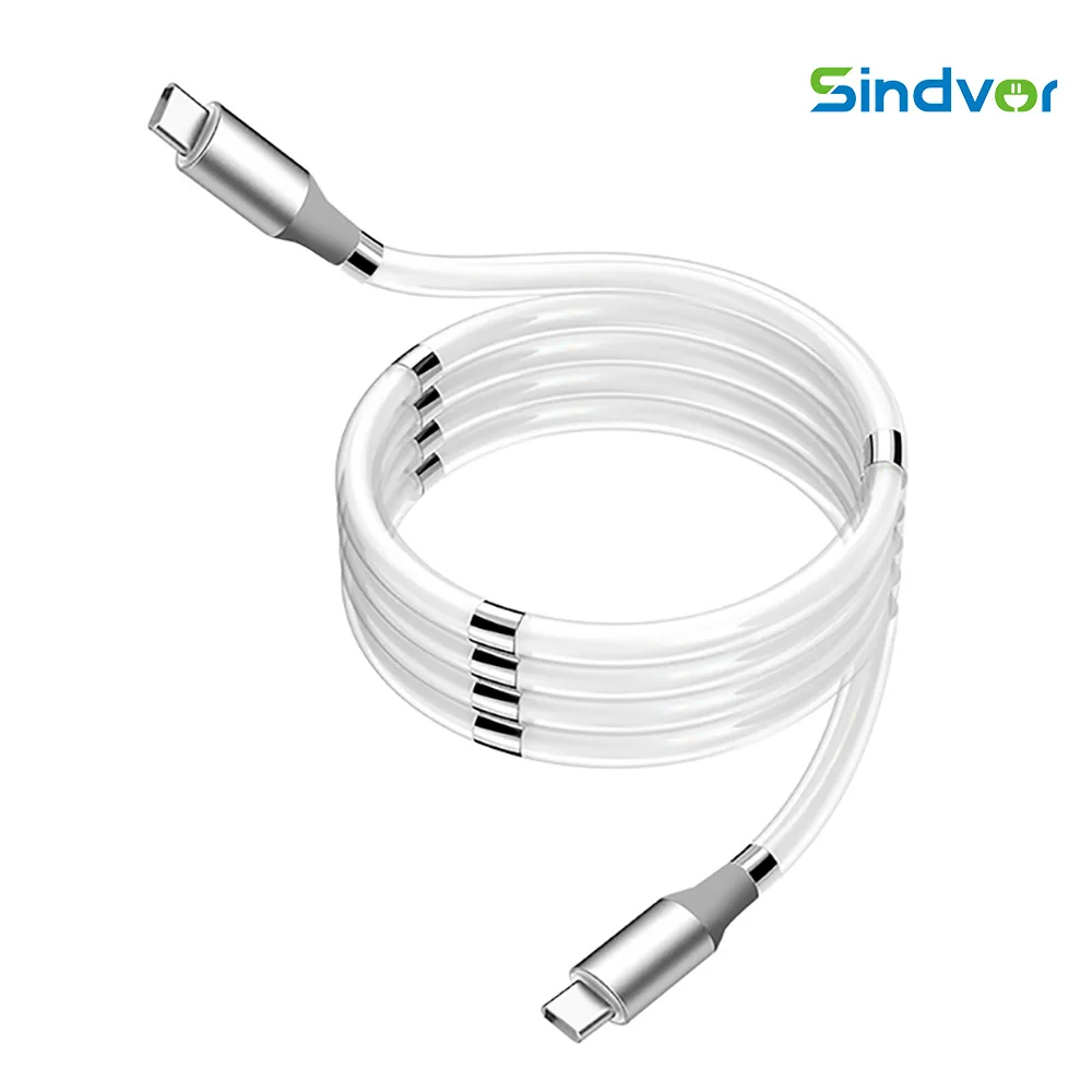 Sindvor Magic Rope USBC Magnetic Cable Self Winding Micro USB Type C Fast Charging Data Transmission Cord For Lightning Android