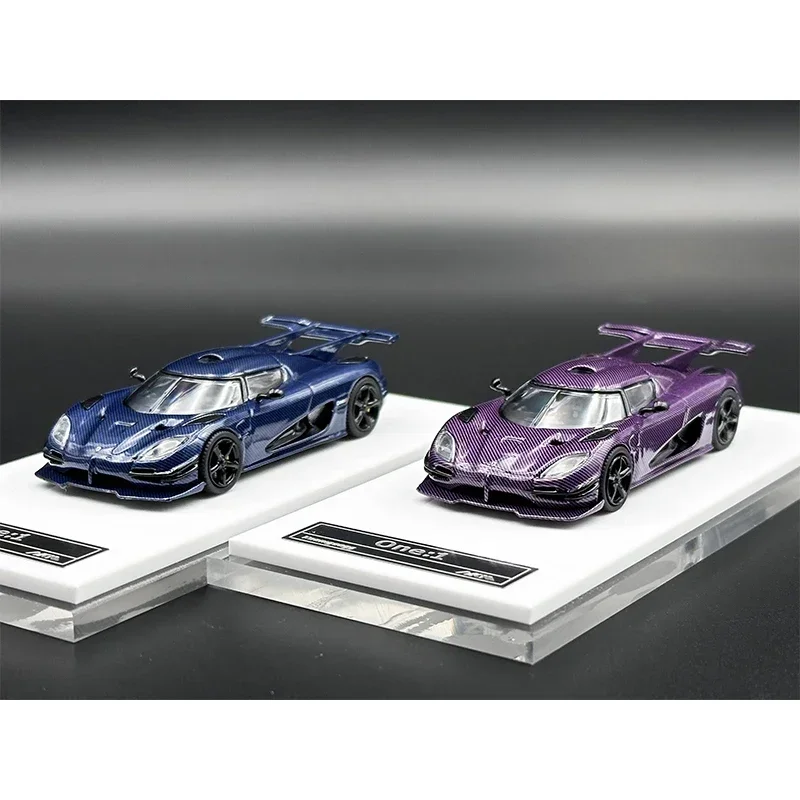 HKM 1:64 Agera One 1 Blue Purple Carbon Grain Diecast Diorama Car Model Collection Miniature Carros Toys