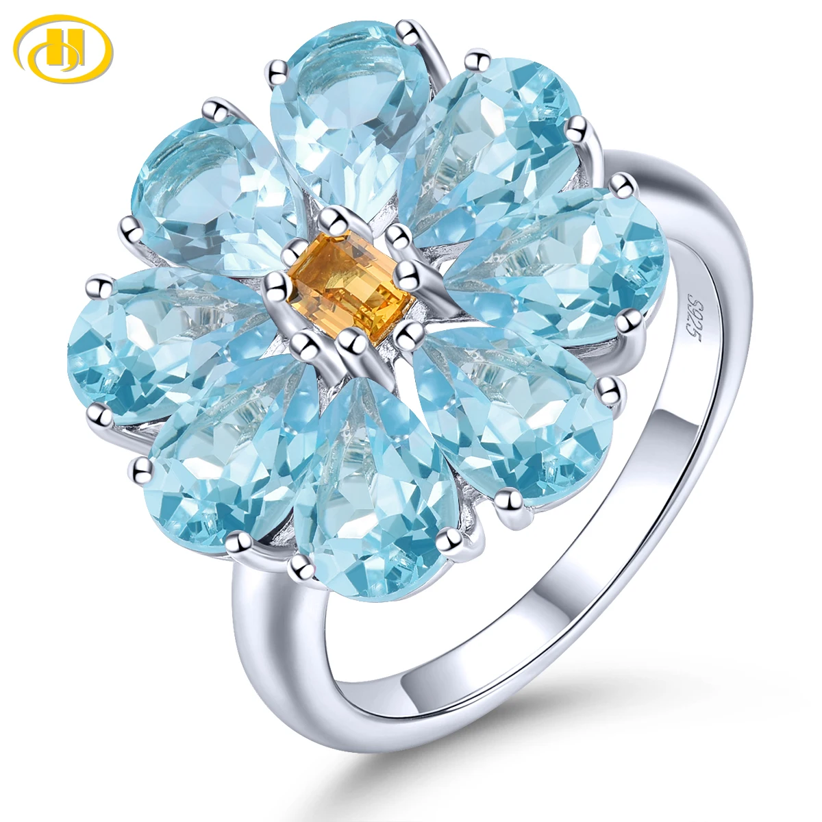 

Natural Sky Blue Topaz Citrine Sterling Silver Rings 6.6 Carats Genuine Gemstone Women Romantic Exquisite Style Fine Jewelrys