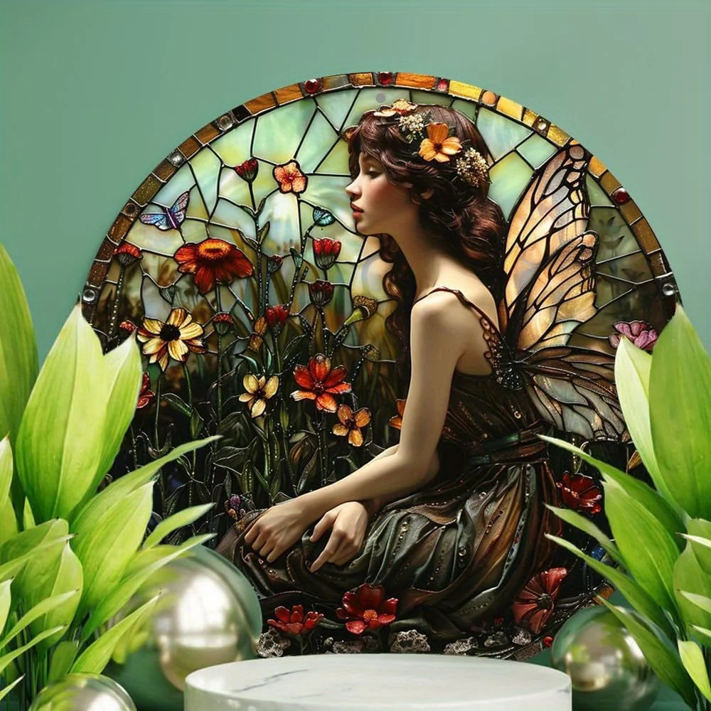 Spring Fairy Round Aluminum Flat Sign with Intricate Details, Stunning Hanging Wall Art, Attractive Wall Decor, 2D