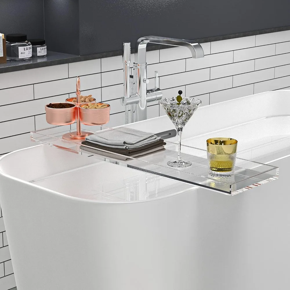 

Прозрачный акриловый поднос для ванны длиной 82 см, современный органайзер для ванны для книг, напитков, полотенец, роскошный домашний декор для спа