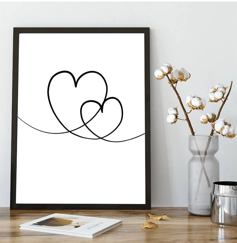 Love Heart Hands Line Girl Boy Abstract Nordic Posters And Prints Wall Art Canvas Painting Pictures For Living Room Decoration