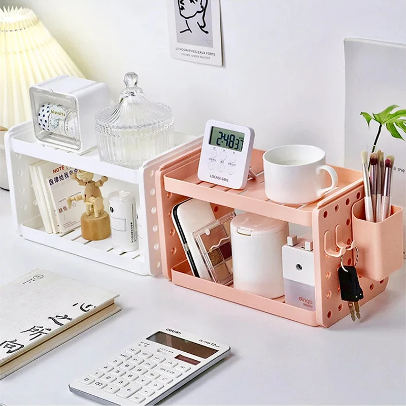 1pc Double Tier Desktop Storage Organiser Display Shelf with Cutout  Design, Home Office and Dorm Room, 2-Layer