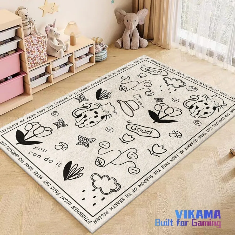 

VIKAMA Cartoon Sheep Children's Room Carpet Beige Background Star Pattern Floor Mat Learning Crawling Mat Ins Wind Home Decor