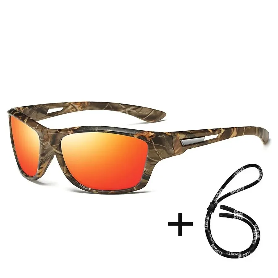 Gafas de sol polarizadas con patrón de camuflaje para hombre y mujer, lentes de sol deportivas con cadena, para ciclismo, escalada, esquí, UV400