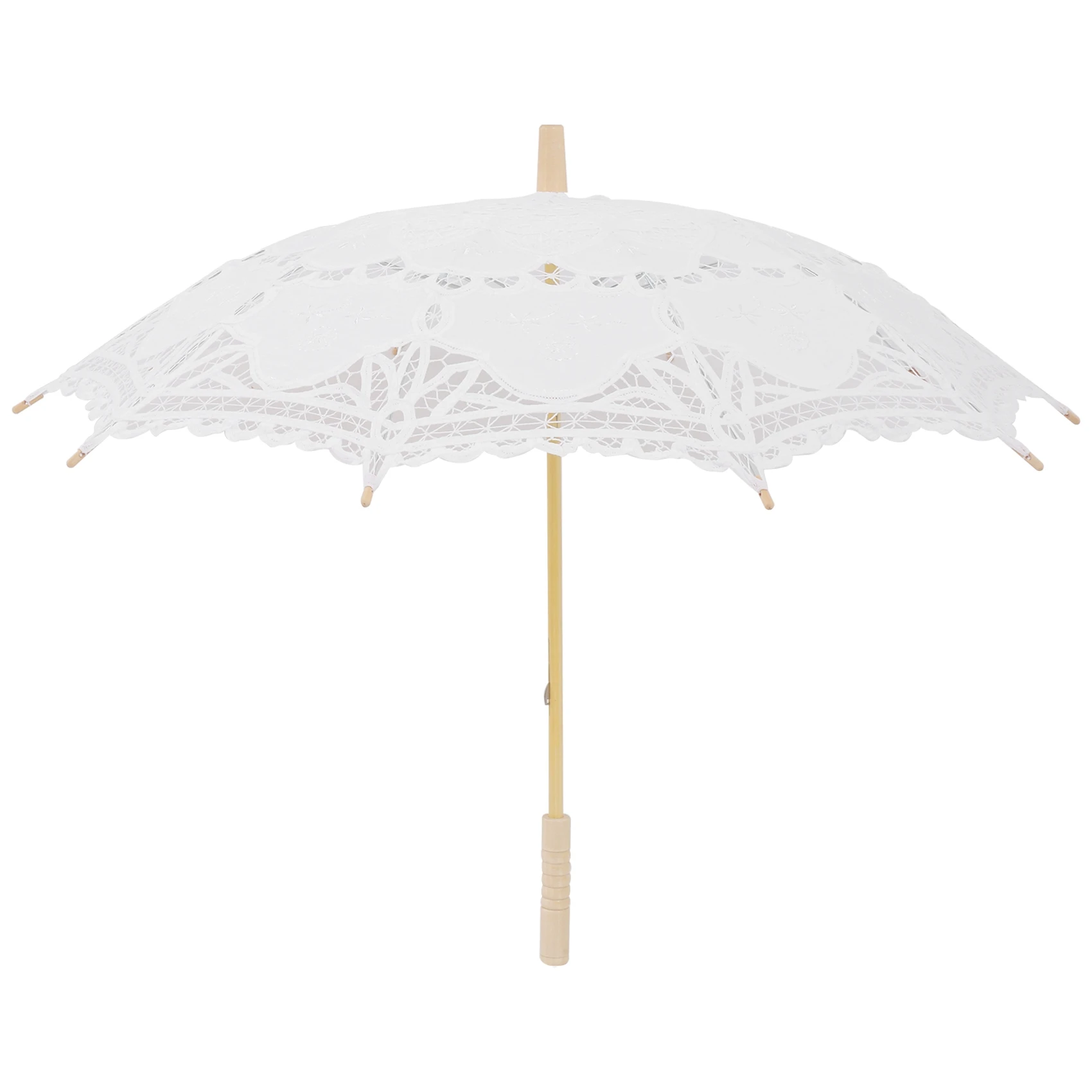 A77I 80Cm Victorian Lace Embroidery Wedding Umbrella Bridal Parasol, White