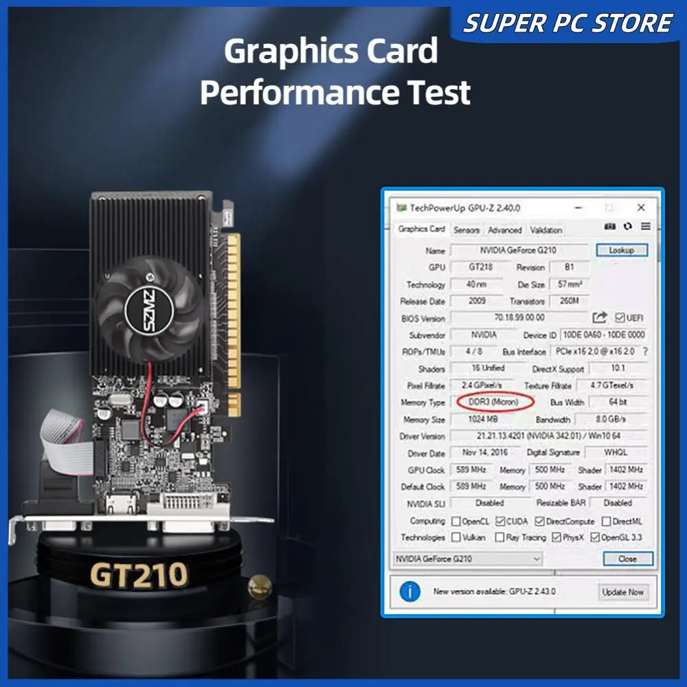 Видеокарта GT210 1G с портом DVI VGA HDMI-совместимости Видеокарта Низкопрофильная видеокарта PIC Express2.0 для офиса