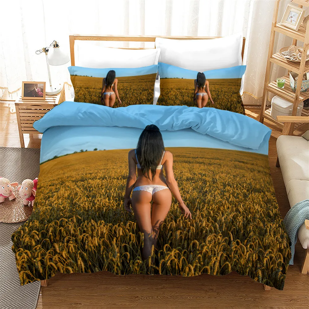 

3D Digital Bikini Bedding Set,Duvet Cover + Pillowcase,Popular Style 2/3 pcs.(No padding No sheet) queen bedding set