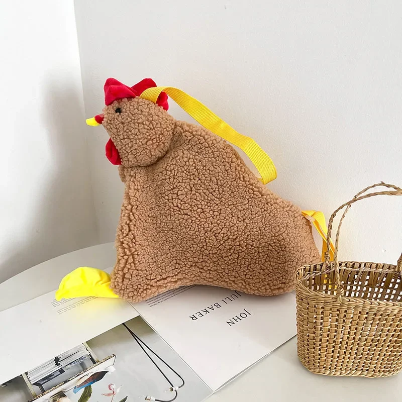 Funny Women Hen Shape Plush Bag Cute Cartoon Chicken Crossbody Shoulder Bag Travel Satchel Purse for Women Girl Handbags Bags