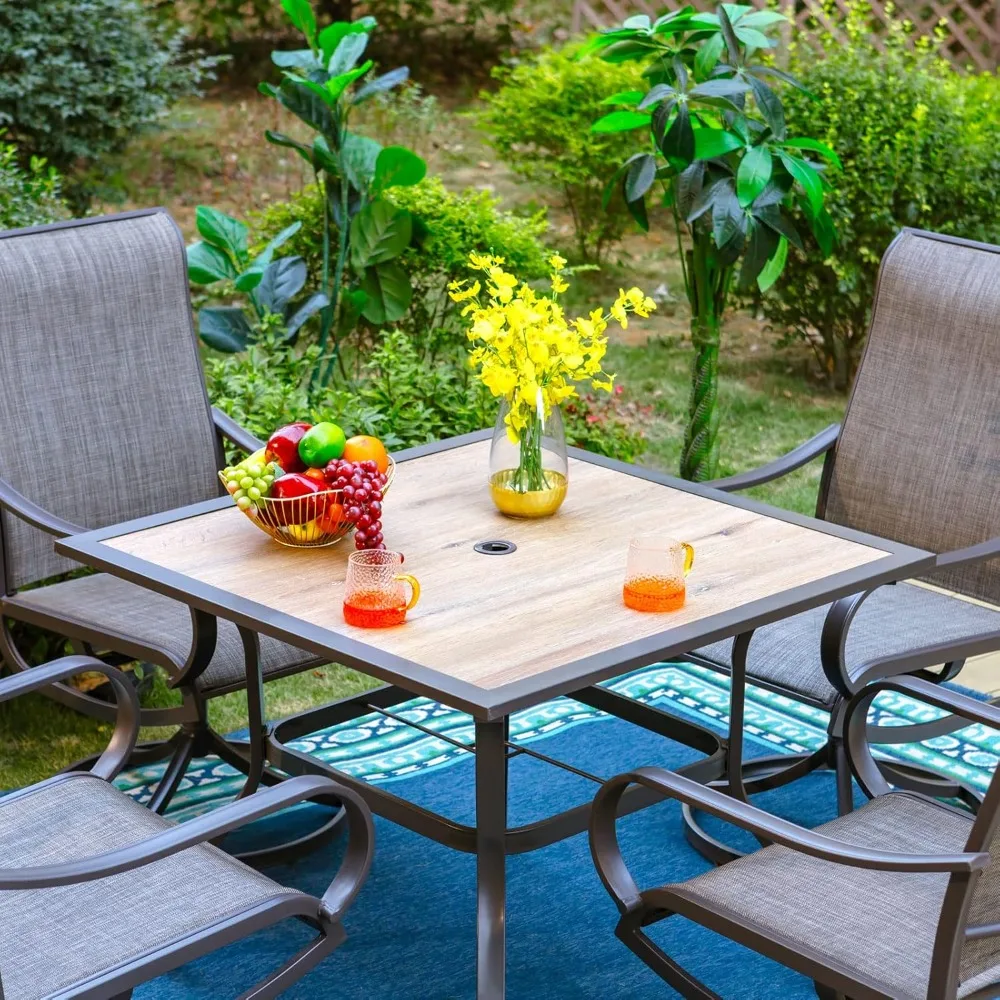 طاولة طعام PHI VILLA Patio للخارج، طاولة طعام خارجية مربعة مقاس 37 × 37 لـ 4 أشخاص، سطح طاولة PVC ممتاز مع مظلة 1.57 Ho #3