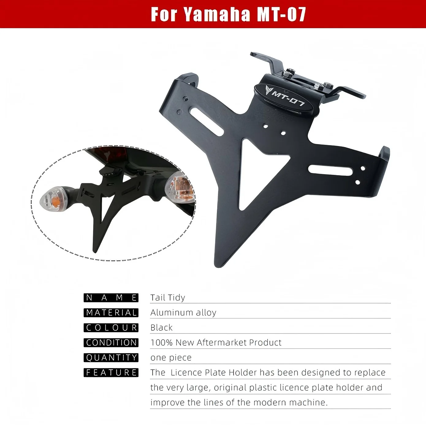 

For Yamaha MT-07 MT07 FZ-07 FZ07 Motorcycle Foldable License Plate Holder License Bracket Tail Tidy Fender Eliminator