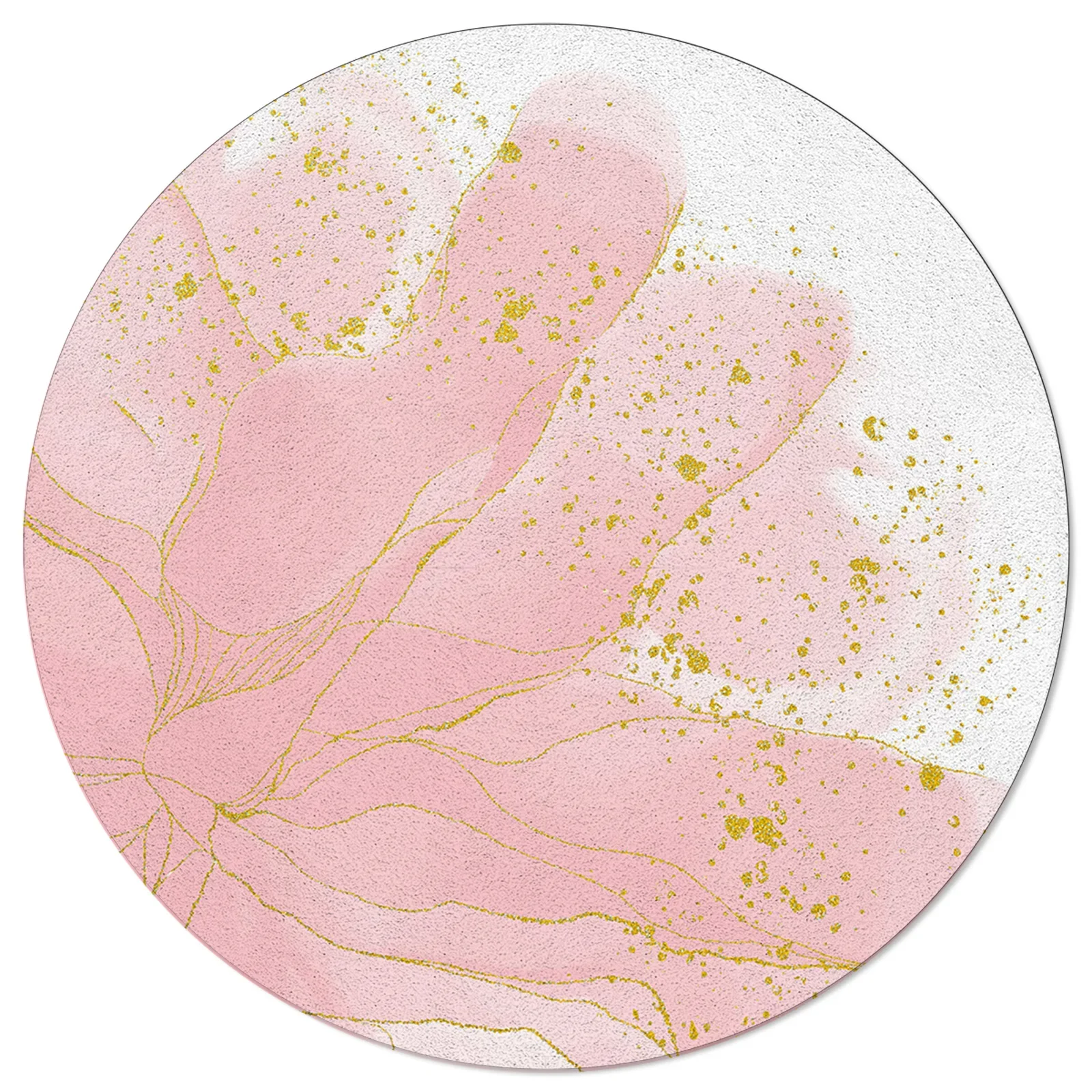 Gradient Watercolor Floral Gold Edged Pink Round Area Rug Carpets for Living Room Large Mat Home Bedroom Kid Room Decoration