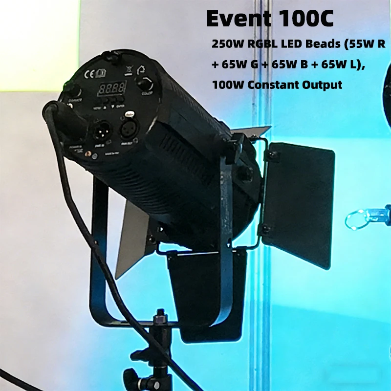 Zoom 25° - 60° Stage Lighting High Bright 100W RGBL 4in1 Fresnel Spotlight with Barndoor DMX Control Superior Dissipation System