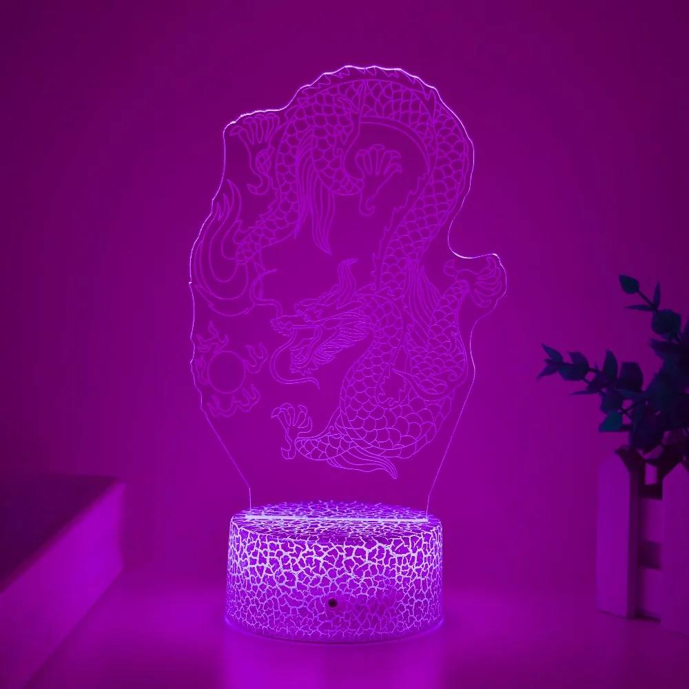 Nighdn Chinese Dragon 3D LED Night Light 7 Color Changing Optical Illusion Lamp Home Room Decor Birthday Holiday Gift for Kids