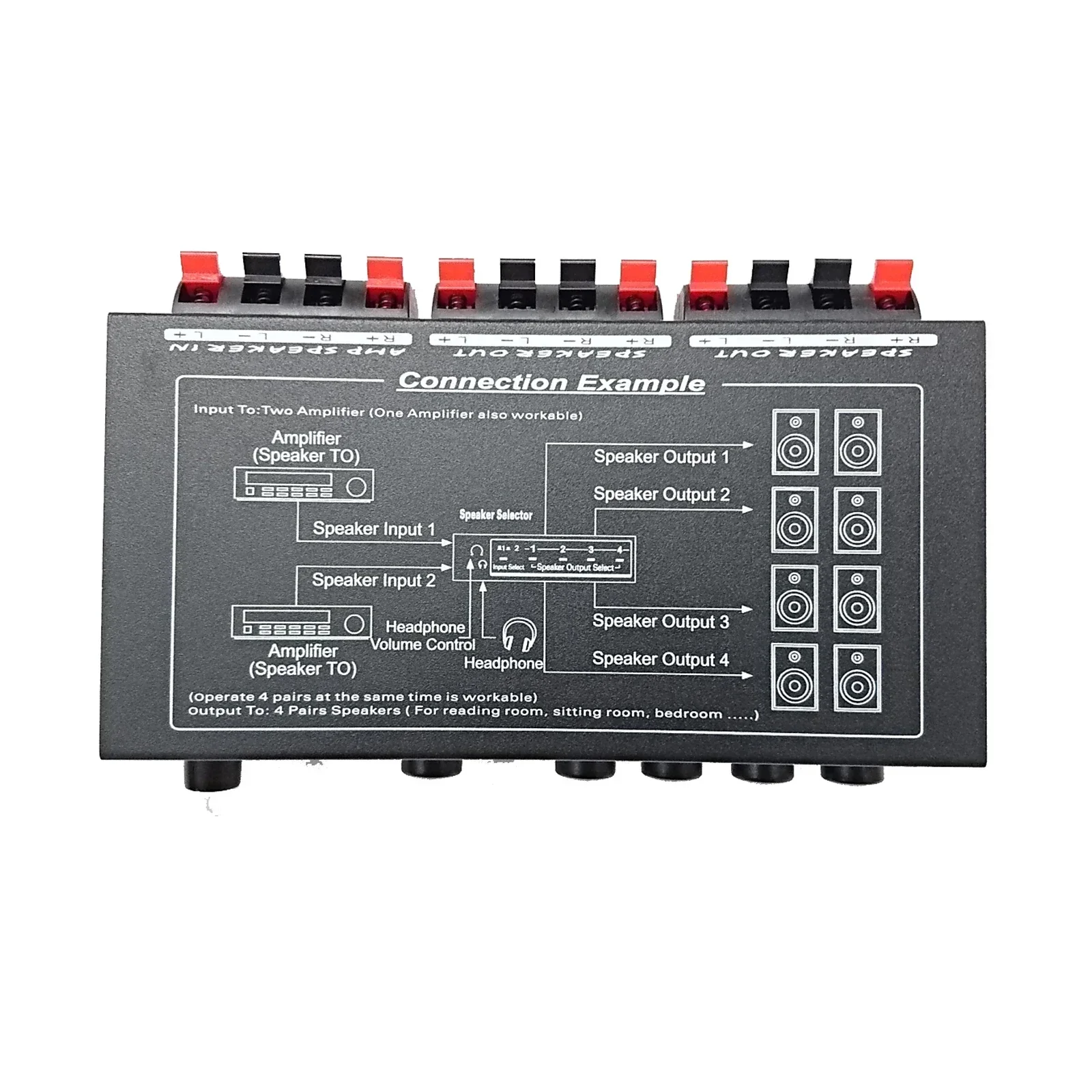 Original Mini 2-IN-4-OUT Stereo Audio Selector Amplifier Switcher Box Speaker Splitter SP-24B SP-24 SP-220S